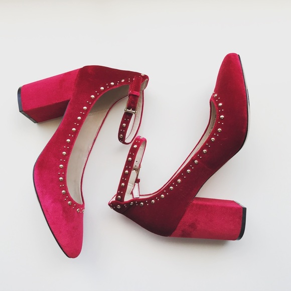 red velvet block heels